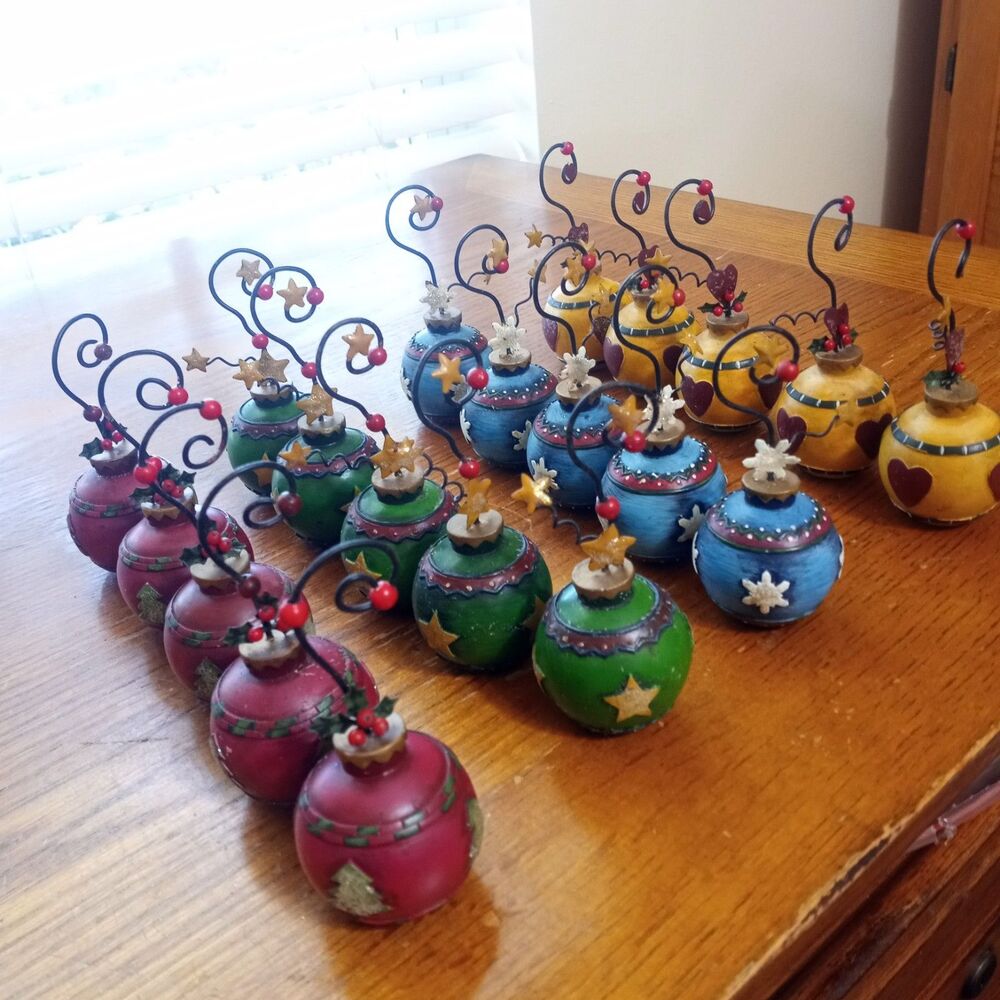 Vtg RARE Wooden Ornaments Christmas Card Place Settings Holders  20pcs